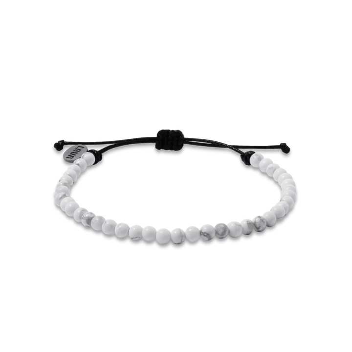 4mm White Howlite Adjustable Pull Bracelet (front view) - The Lava Cō